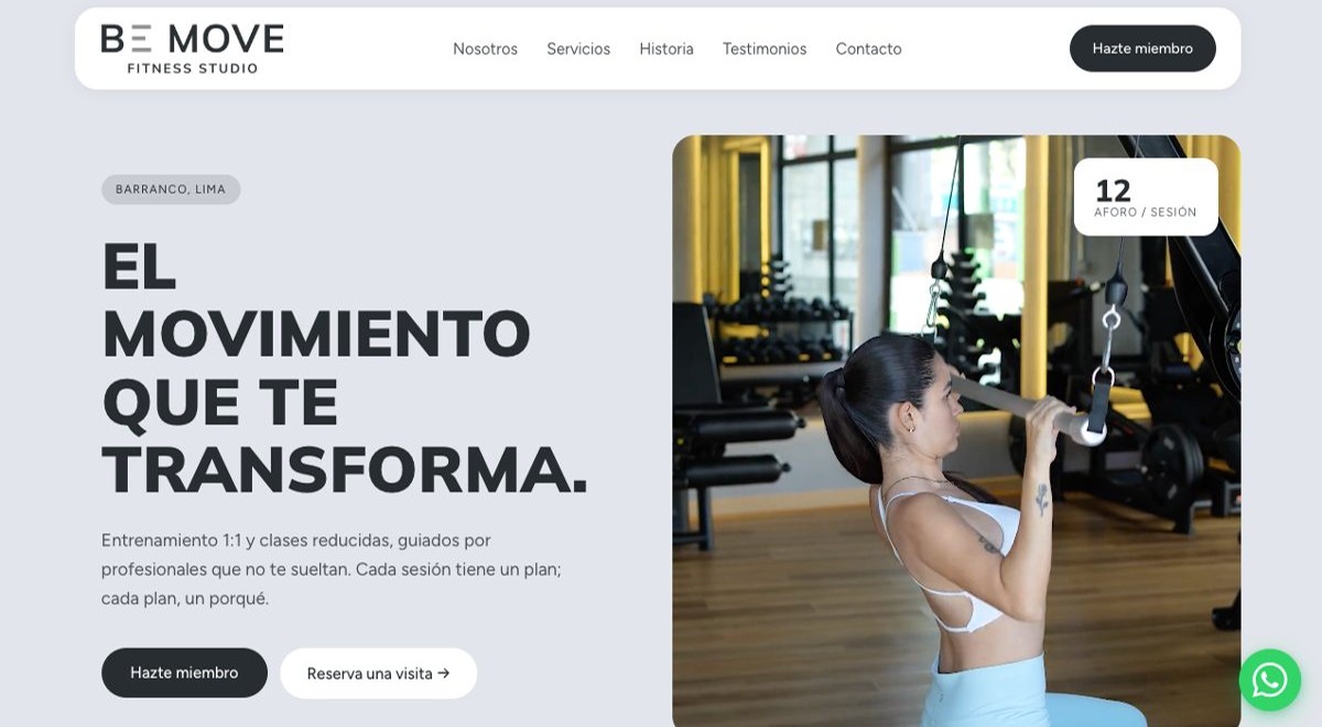 Web de BE MOVE Fitness Studio, estudio de fitness en Barranco